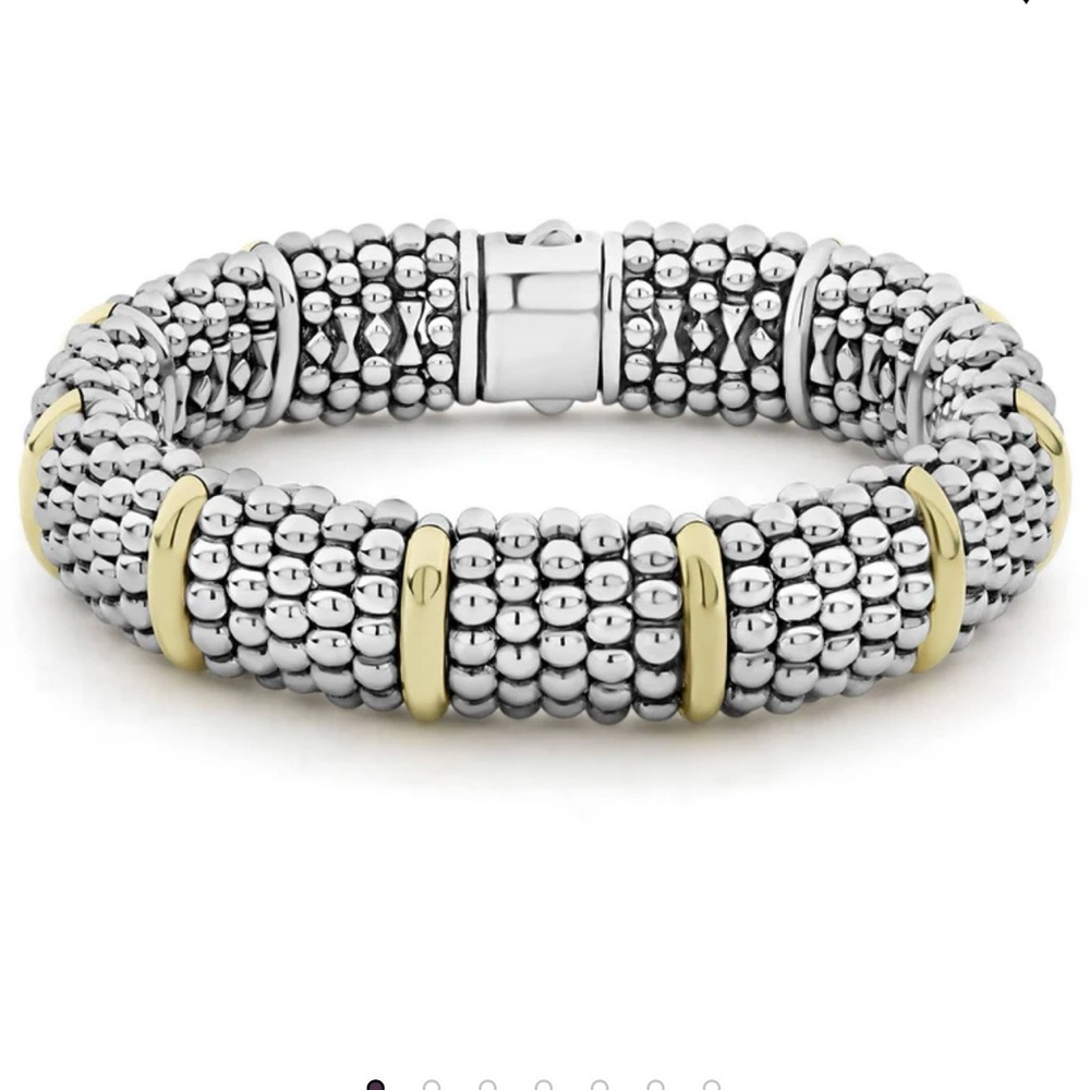 LAGOS Silver Beaded Bracelet with Gold Bands - Picture 3 of 11